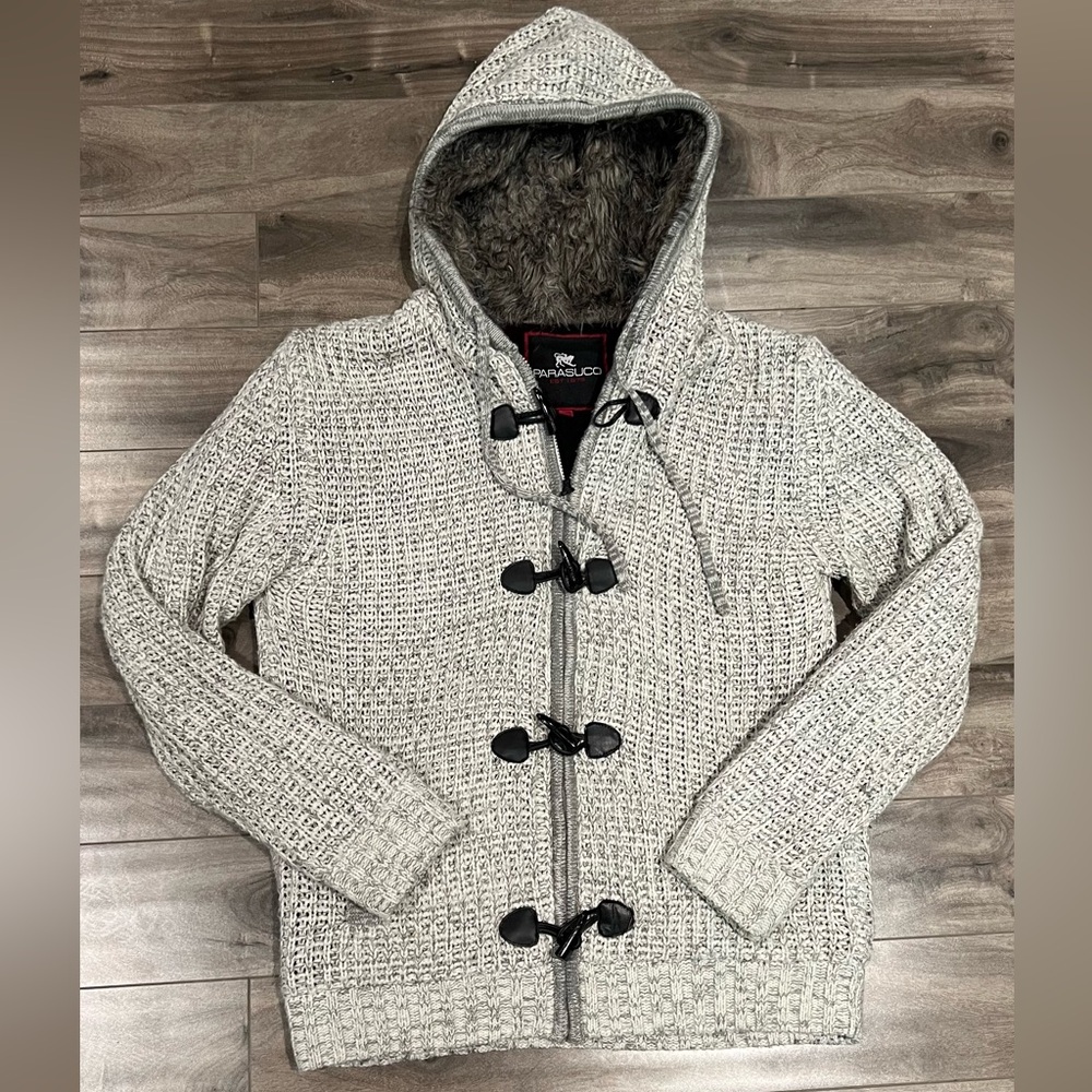 Parasuco Gray Zip Up Sweater with Hood